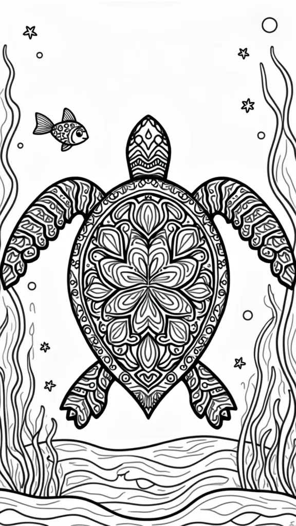 Página para colorear de tortuga de mandala